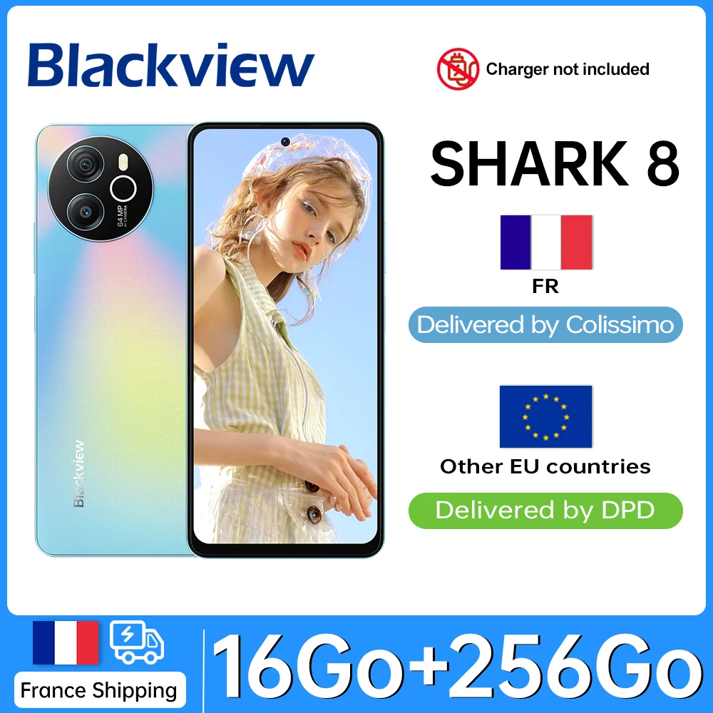 블랙뷰 스마트폰 5000mAh 6.78인치 120Hz 2.4K 화면 16GB RAM 256GB 저장공간 64MP 카메라 이미지