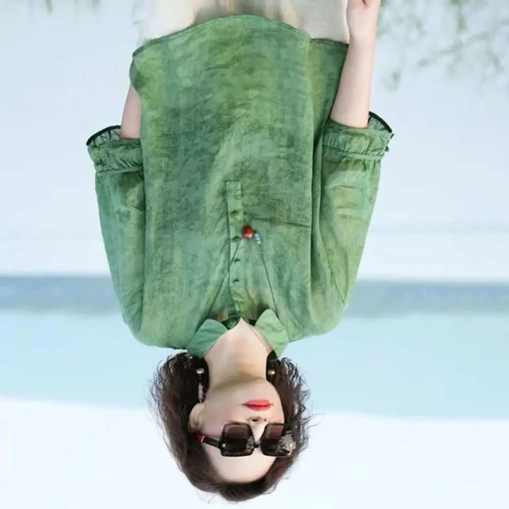 

Women Shirt 2025 Lapel Buttons Neckline Half Sleeve Pullover Jacquard Print Solid Color Loose Fit Thin Commuter Style Shirt