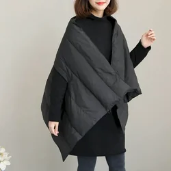 Scarf for Women Vintage Solid Black Quilted Cotton-added Female Scarf Korean Style Winter Warm Vests Thick Shawl