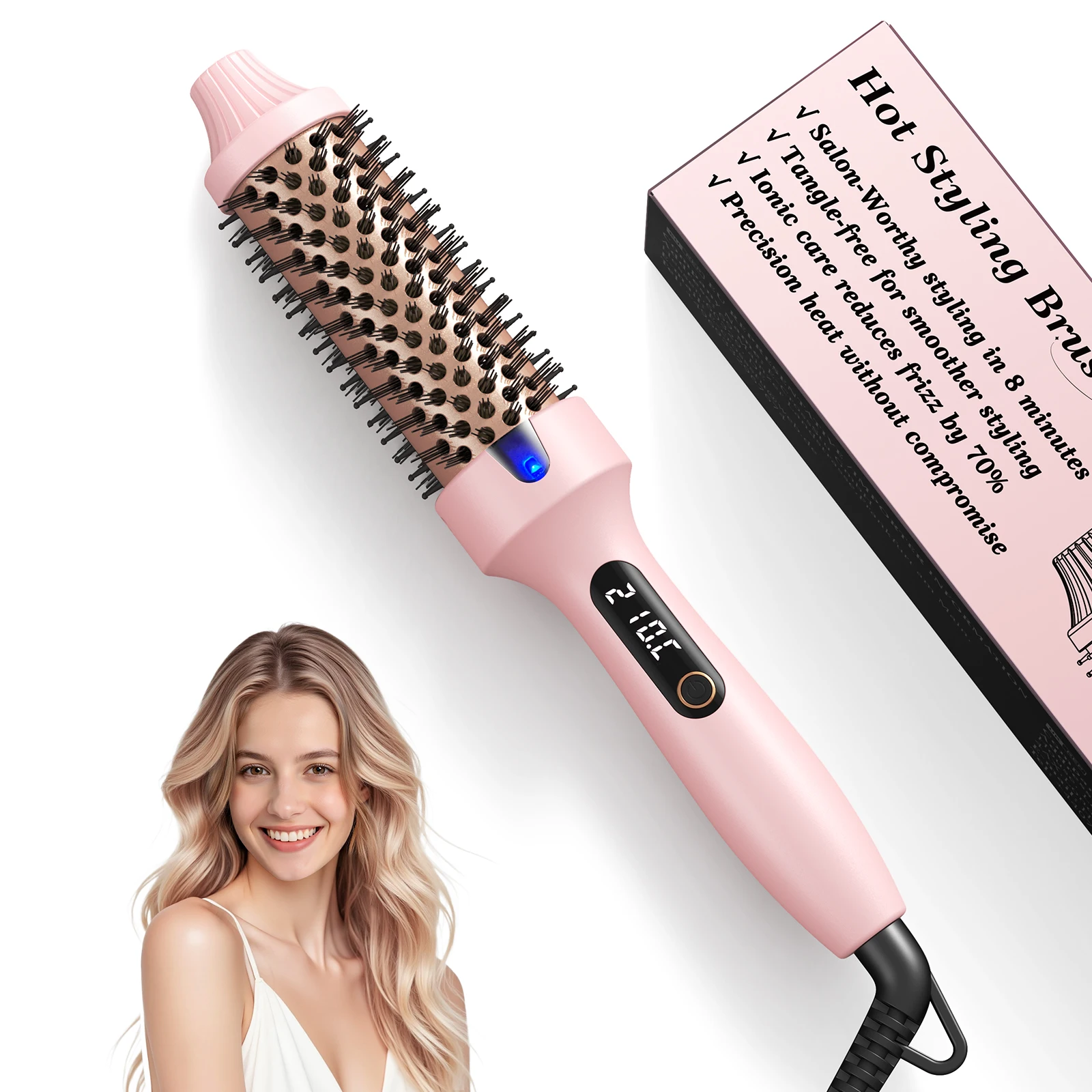109Dual Voltage Ionic Thermal Brush For Curling And Straightening 6 Temperature Settings & LED Digital Display Hot Air Styler