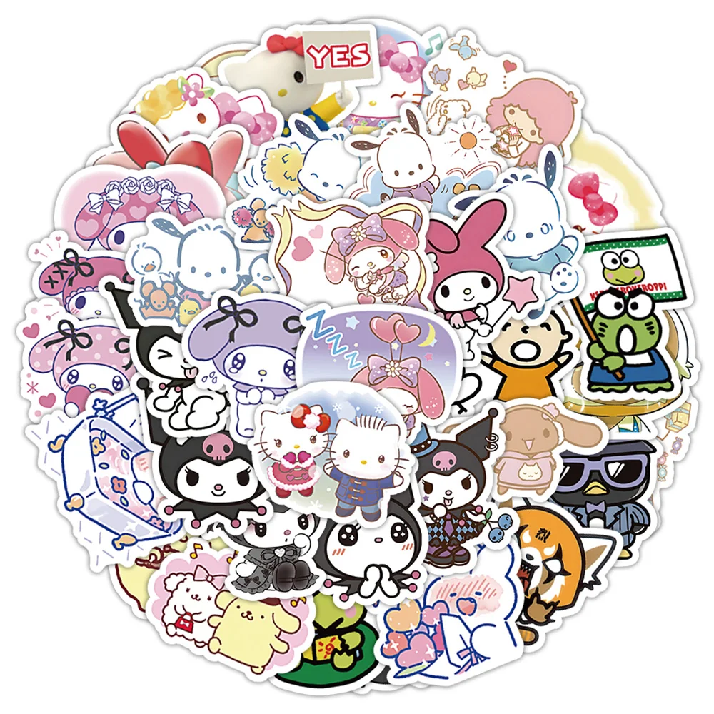 10/30/50/125pcs Cute Kuromi My Melody Hello Kitty Cartoon Stickers Sanrio Decals DIY Phone Diary Laptop Kawaii Kids Stickers Toy