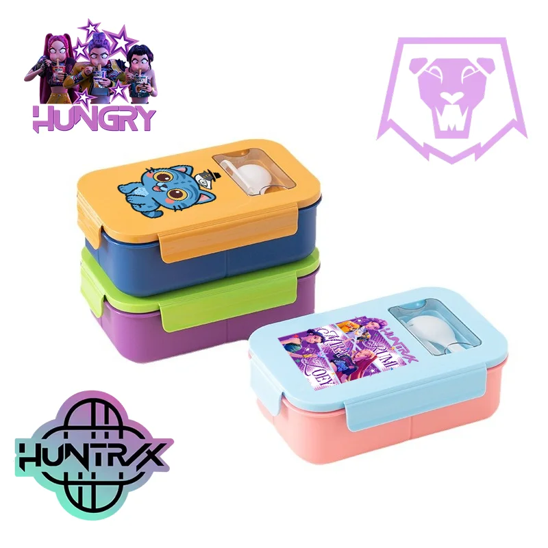 

1000 мл K-Pop:Demon Hunters Lunch Bento Box HUNTR X Упакованный ланч Rumi Mira Zoey Коробка для пикника Студенческий контейнер для еды Подарок на день рождения