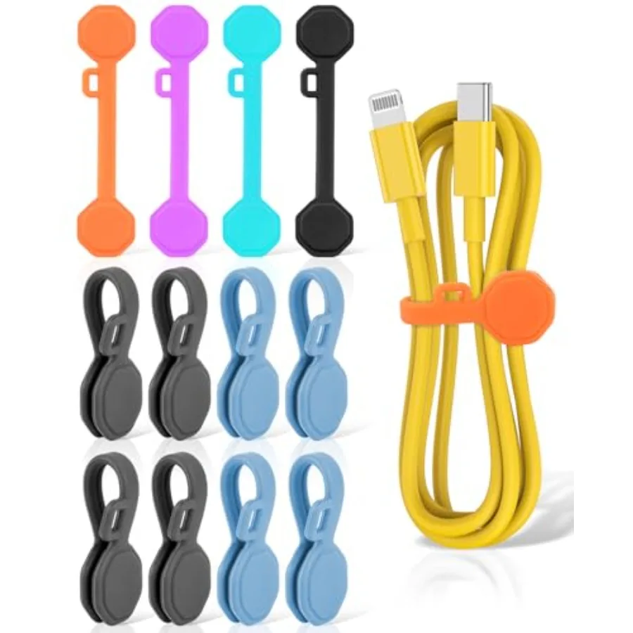 

12 PCS Silicone Magnetic Cable Ties, Cable Clips Cord Organizer [1S] Management cable Cords, Reusable Magnet Cable Organizer, P