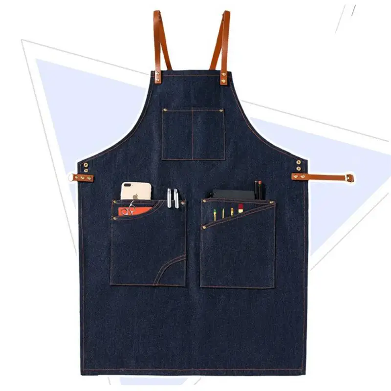 

Denim Cross Belt Apron Milk Tea Shop Barista Hairdresser Work Clothes PU Belt Gardening Carpentry Wholesale Apron