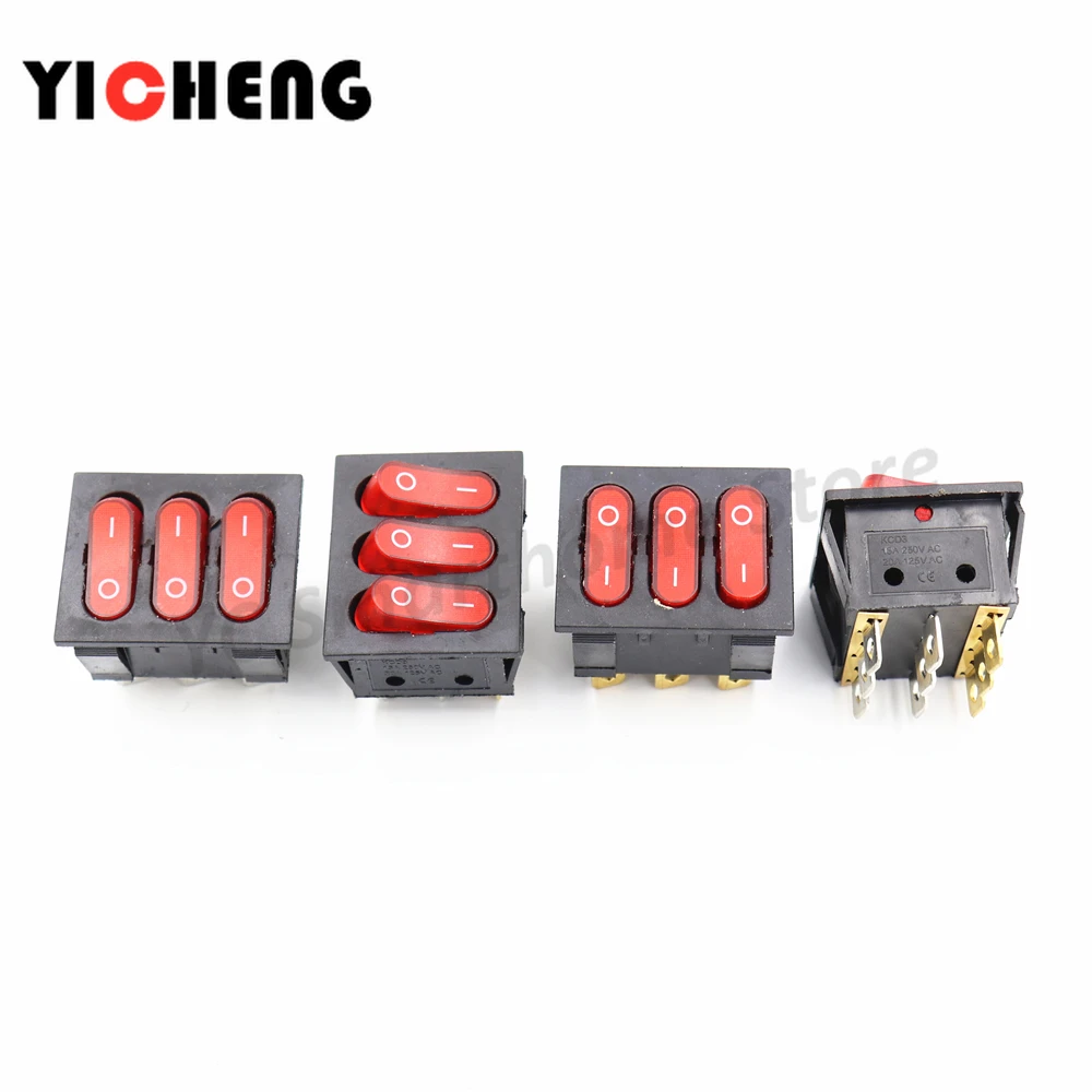 4 قطعة KCD4 12V 220VTriple الأحمر مع ضوء 9 أقدام 2 التروس قارب التبديل KCD3-303 3 في 1 مزيج الروك 15A المنزل الطاقة التبديل #2