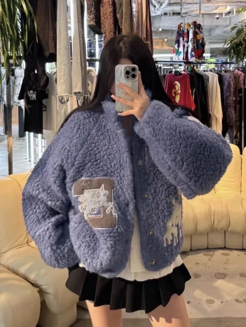 

Американское пальто-бомбер из хлопка с вышивкой и пэчворком, утепленное, свободного кроя, для мужчин и женщин, зимнее