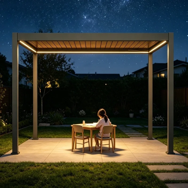Courtyard louver pavilion canopy sunshade greenhouse aluminum removable UV protection guest outdoor leisure office
