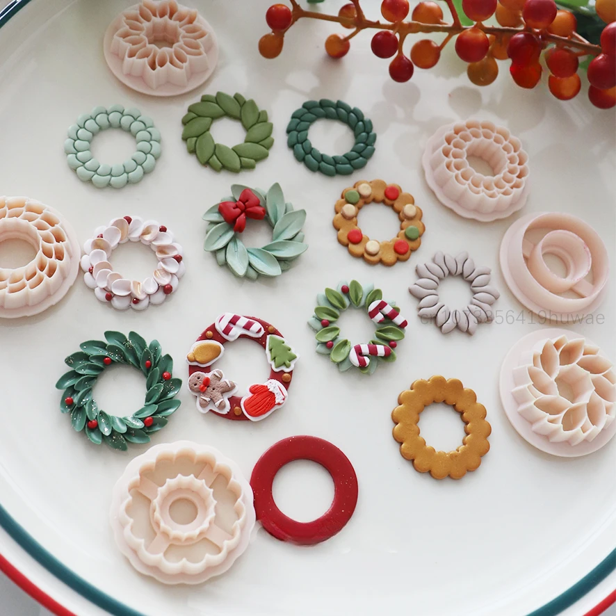 Christmas Series Christmas Wreath Leaf Shaped Polymer Clay Cutters for DIY Earrings Brooch Pendant Jewelry Fine Cutting Tools