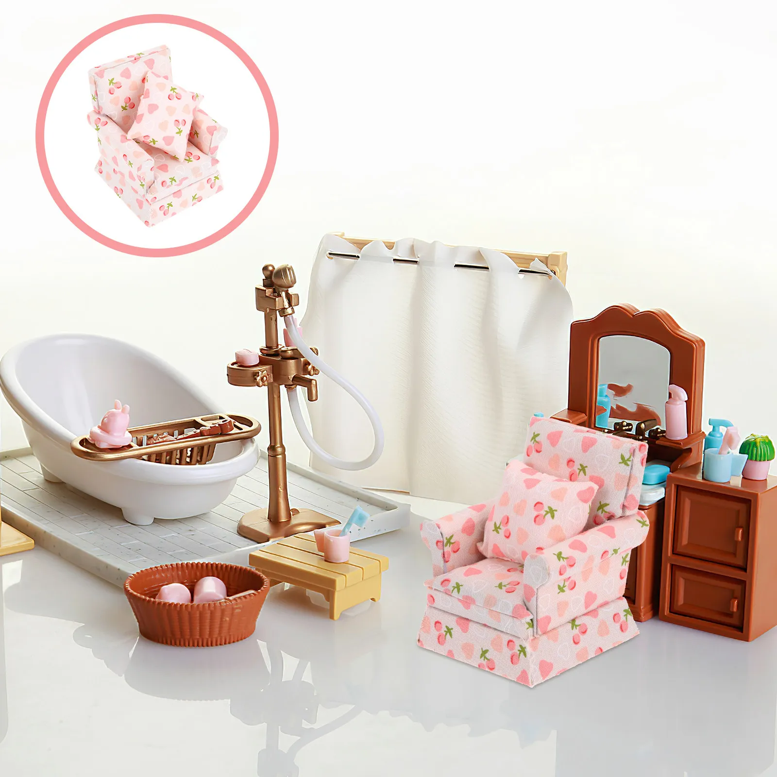 

1Set Miniature Couch for Dollhouse Living Room Decor Premium Wooden Mini Sofa Kids Imaginative Play Furniture Cute Chic Design