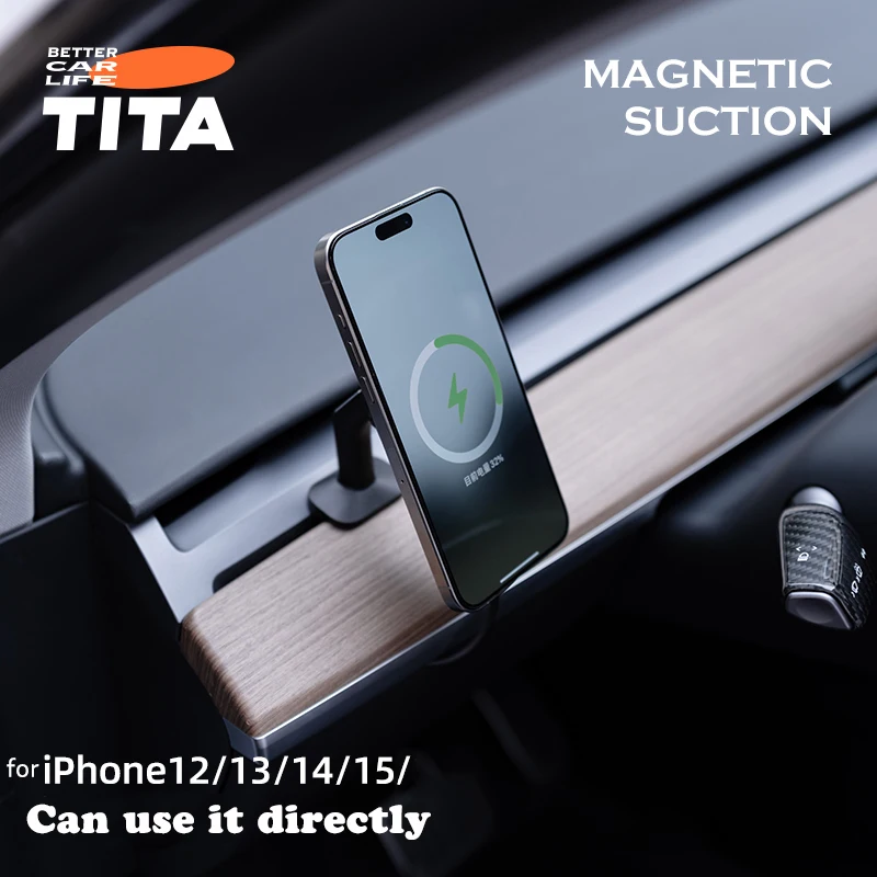 Tita per Tesla Model 3 Model Y 15W caricabatterie Wireless supporto per telefono cellulare supporto di navigazione per attrazione magnetica supporto