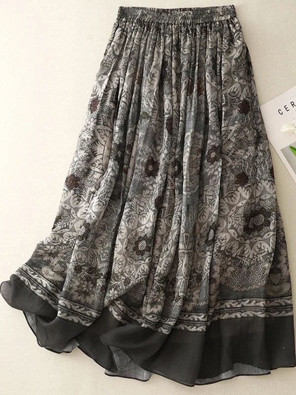 

Лето 202, большие размеры, высокая талия, принт, этническая плиссированная юбка, утягивающая длина, женская модная хлопковая юбка в стиле ретро...