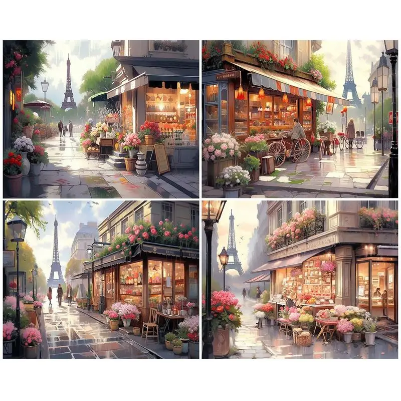 

SDOYUNO Paris Corner Oil Paint By Numbers Kits Wall Art Picture Canvas Painting Art Supplies Home Decors For Adults Kids DIY Set