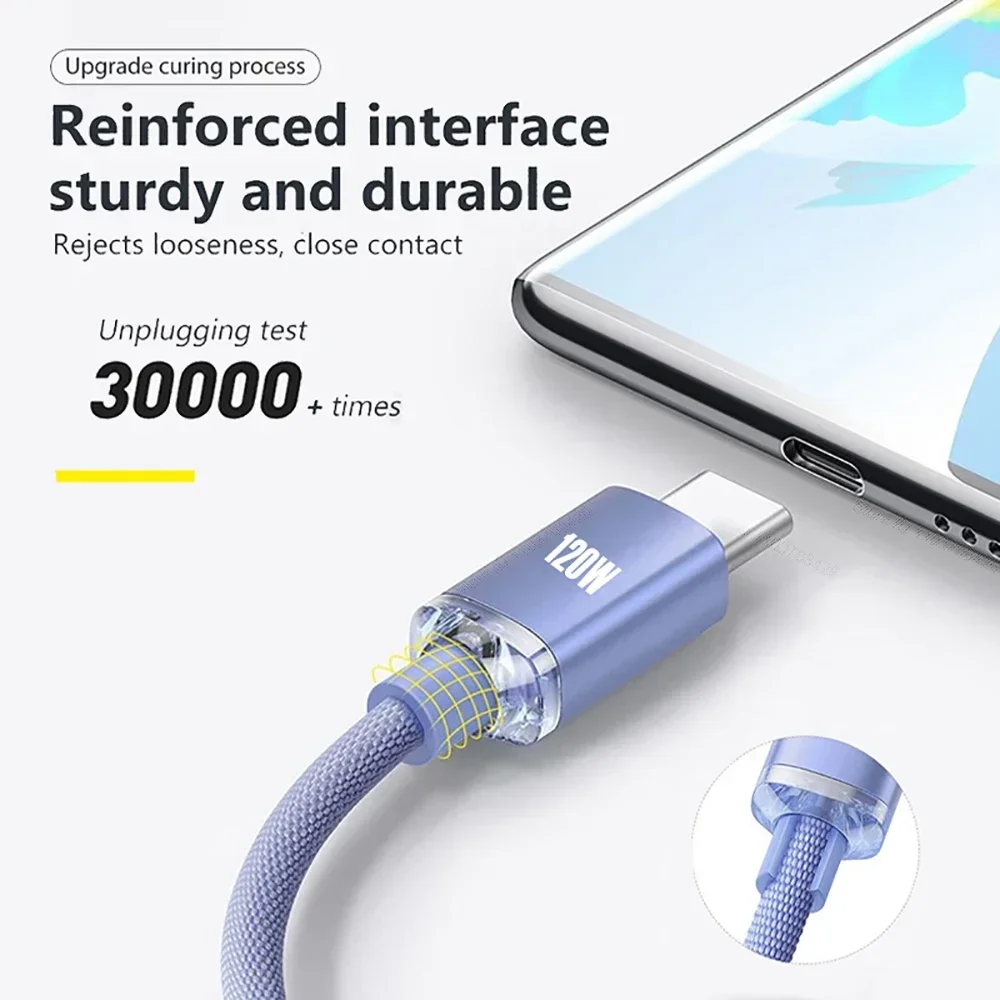 120 واط 6A شحن سريع للغاية USB نوع C كابل شاحن الهاتف USB سلك بيانات للأجهزة الذكية العامة الإلكترونية سلك شحن سريع
