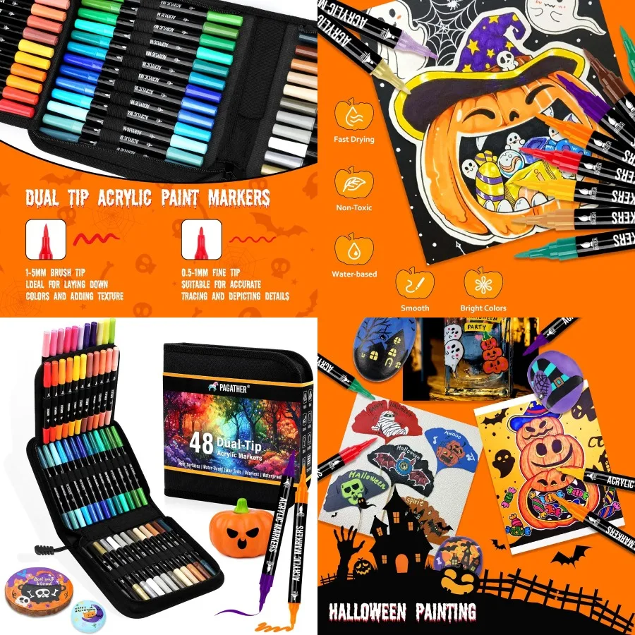 

48-цветные маркеры для акриловой краски с двойным наконечником и тонким наконечником и кистью для камня, дерева, каллиграфии, холста, керамики, металла, стекла