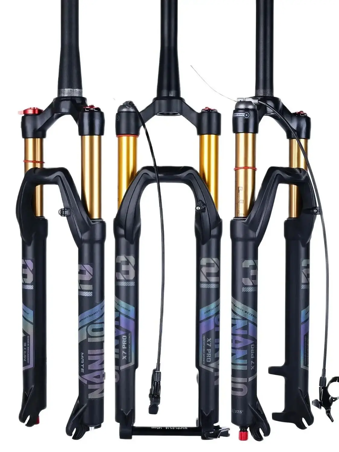 Nanlio X7PRO fourche de Suspension de vélo fourche à gaz d'huile 120/140mm voyage 26/27.5/29 pouces, alliage d'aluminium d'amortissement et de rebond, 1.75kg