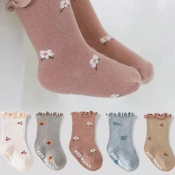 5pairs Baby Socks Spring Autumn Dotted Anti-Slip Socks With Mushroom Ears