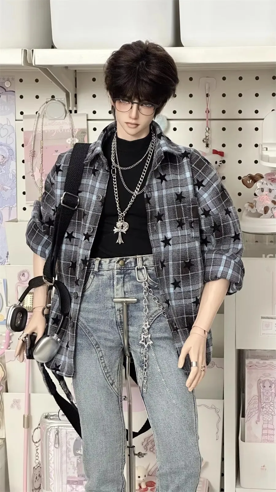 

BJD ID75 Doll long Sleeve Soft Stars Shirt Toys All-match Casual Girls Boys Daily Cute Coats Gray Blue Gifts Doll Accessories