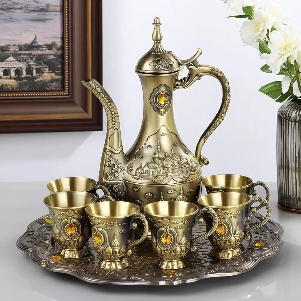 For Creative Palace retro bronze castle wine jug set stage film and television props scene