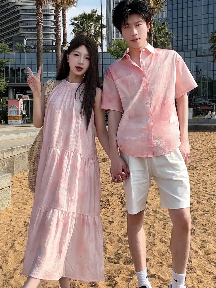 Couple Matching Summer Beach Vaion Sle High Waist Cotton Dr irt And Skirt Set One Top One Skirt Beachside Holiday Wear