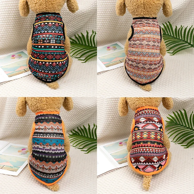 Bohemian Style Dogs T-shirt Soft Dogs Cats Vest for Summer Puppy Clothes York French Bulldog T-Shirt Dog Pullover Pet Costumes