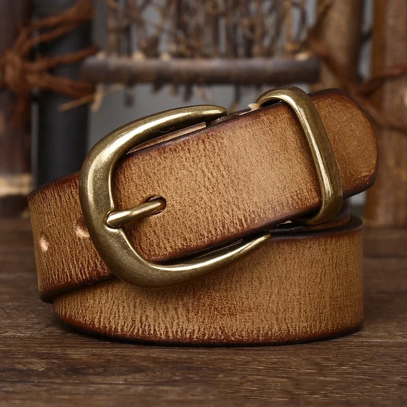3.3cm Fashion Genuine Leather Pin Buckle Men\'s Belt Retro Korean Pure Cowhide Jeans Belts for Women Luxury Designer Cowboy