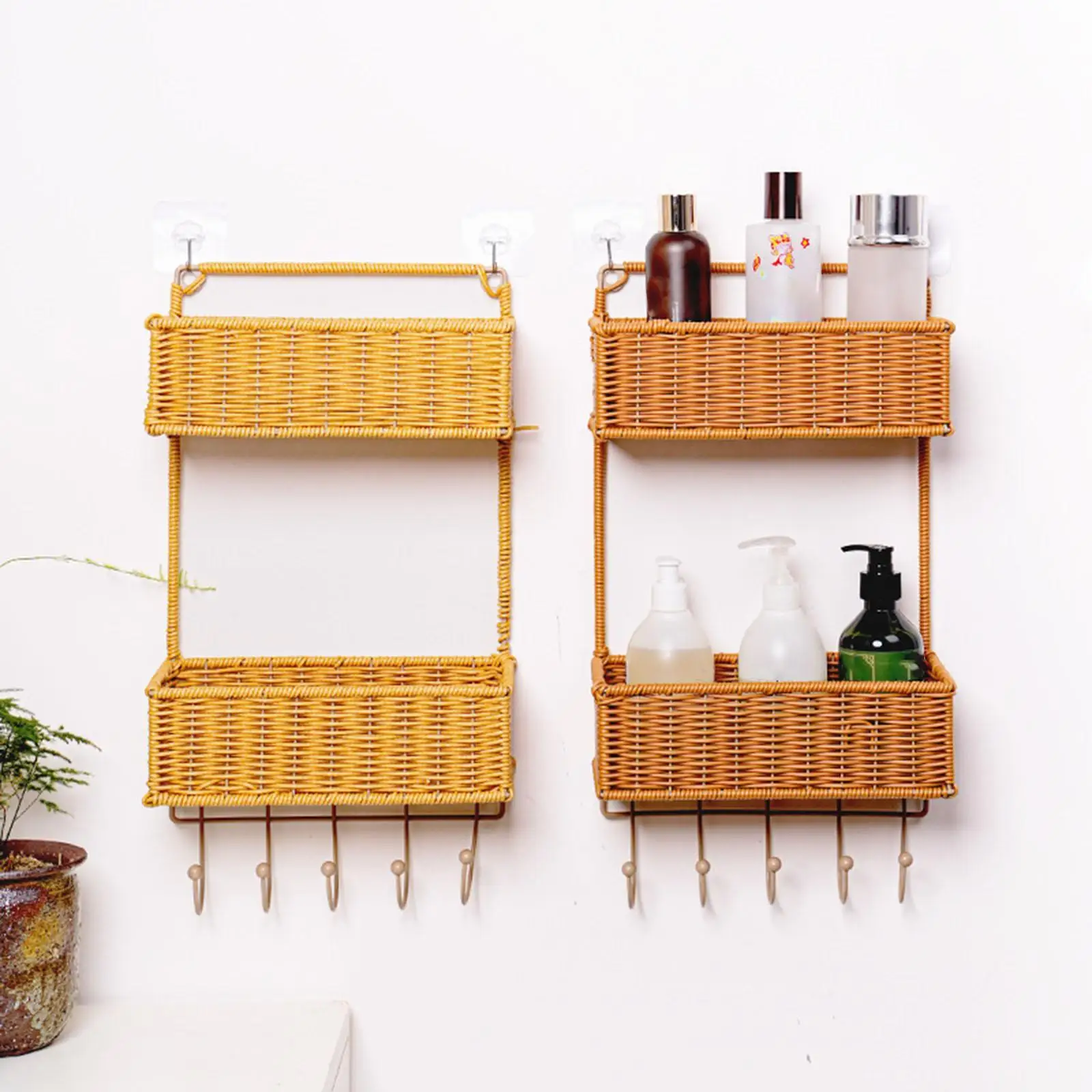 

Настенное крепление, 2-уровневая корзина-сортировщик для хранения, настенная корзина, кухонный органайзер для овощей для ванной комнаты, органайзер для почты, кухня