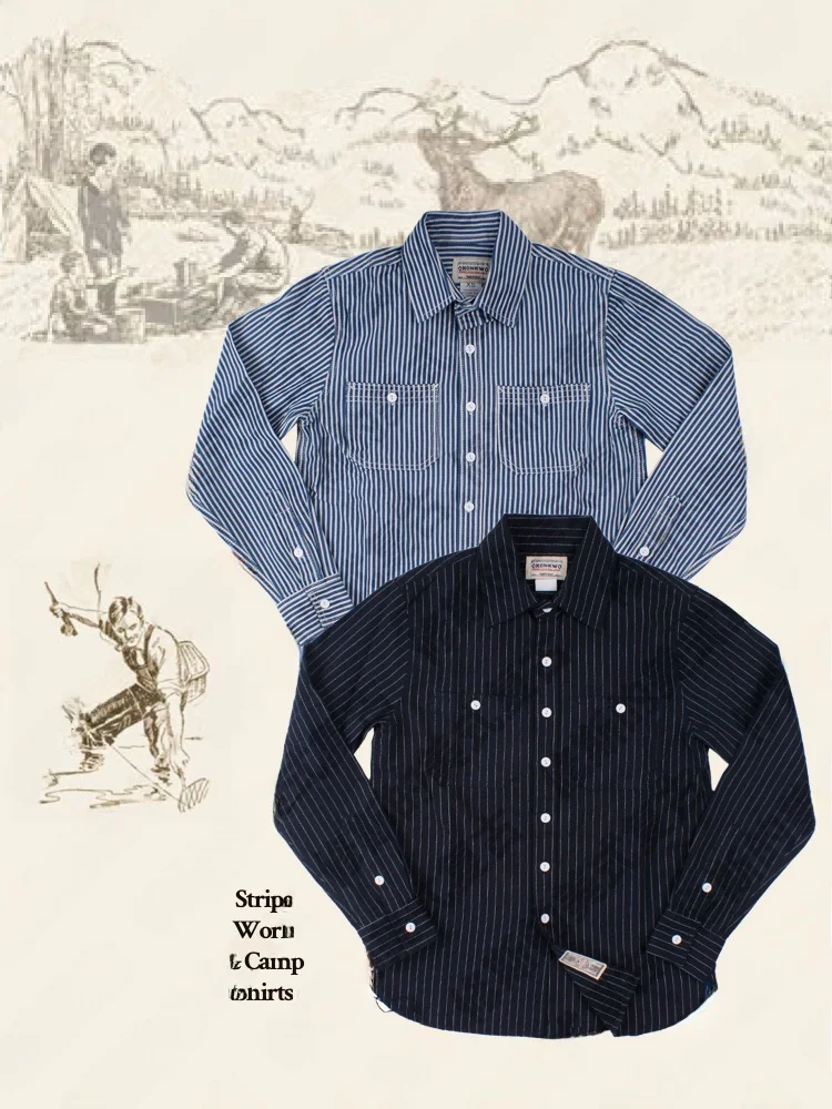 

Настоящая американская ретро хлопково-льняная рабочая одежда в полоску, два цвета, темно-синяя молодежная модная городская одежда