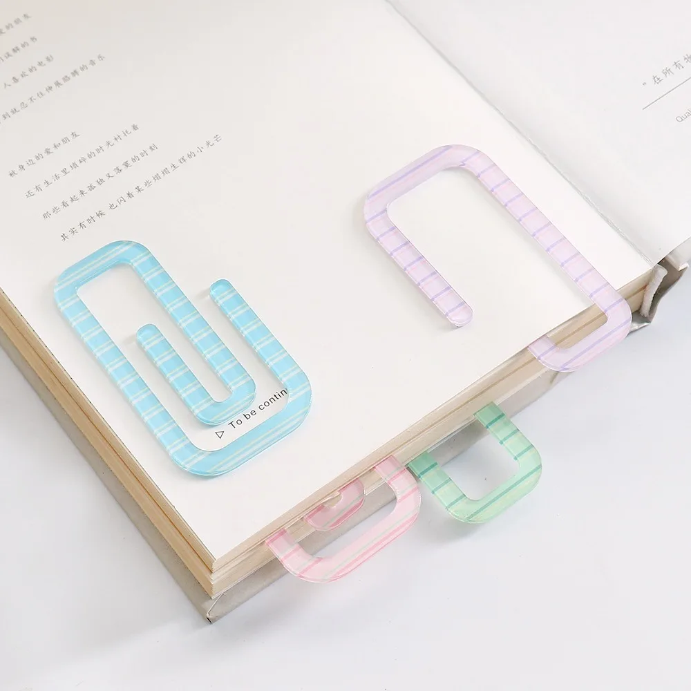 Portable Paper Clip Shape Striped Bookmark Candy Color Creative Ledger Bookmark Book Decorative Durable Reading Bookmarks Books