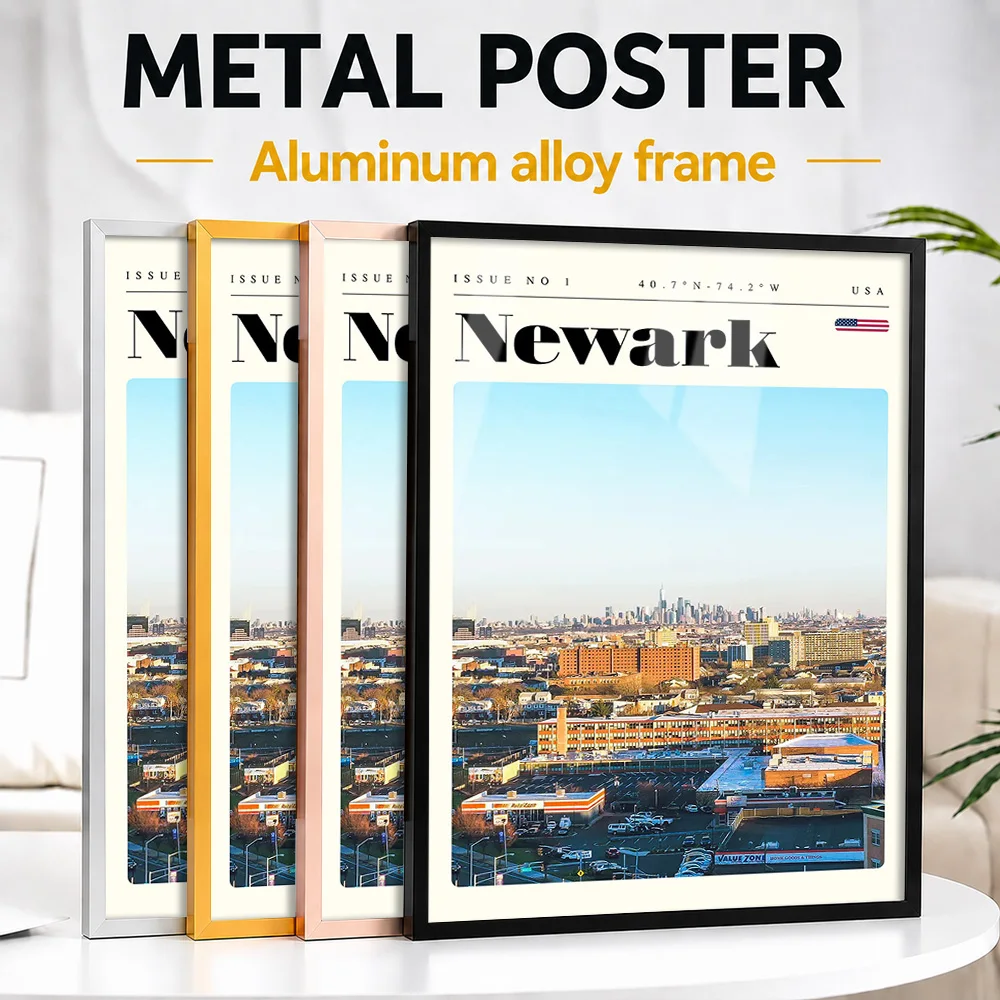 Newark New Jersey Cityscape Metal Poster With Aluminum Alloy Frame Personalized Scenic Tribute Wall Art For Office Traveler Gift