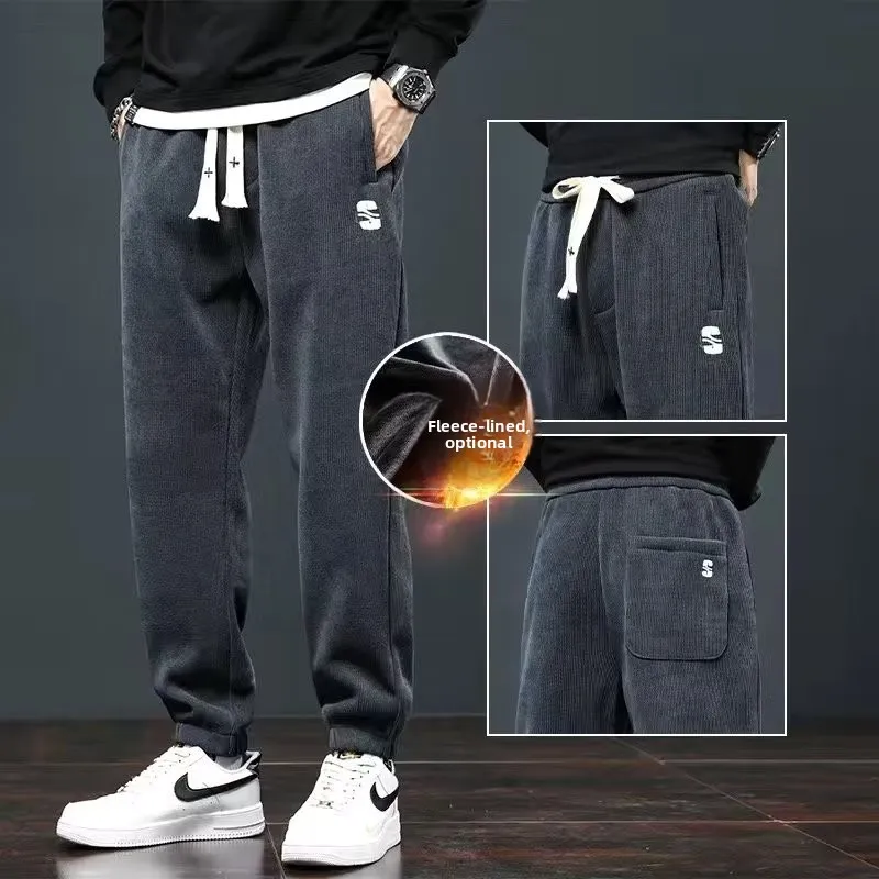 

Thiened Fce Men's Pants Autumn Winter Sle Heavyweight Sports Straight Leg Casual Sweatpants Elastic Waist Busin Casual