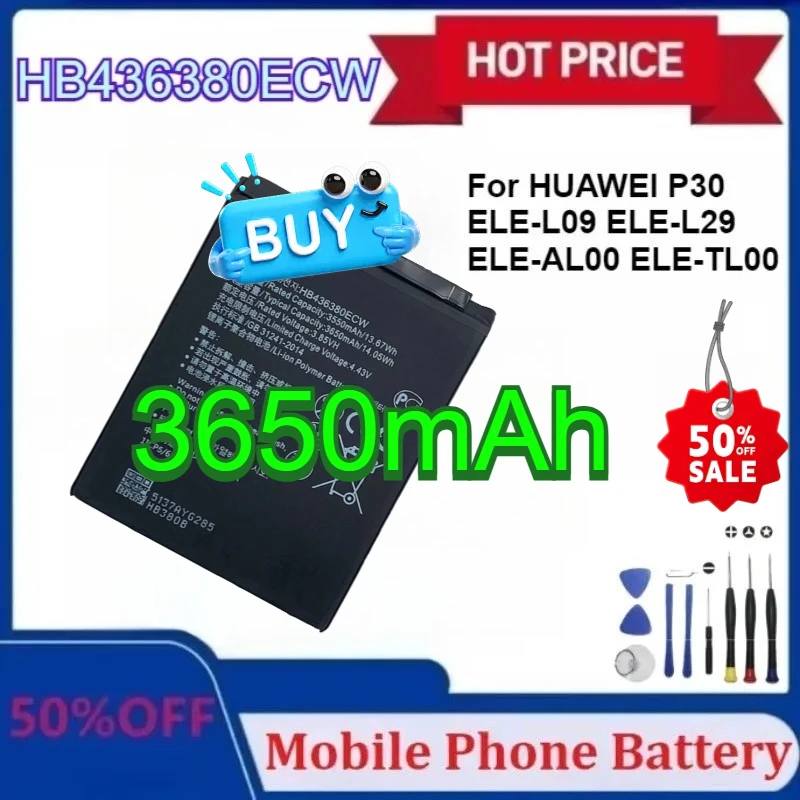 

Новый аккумулятор HB436380ECW емкостью 3650 мАч для мобильного телефона HUAWEI P30 ELE-L29 ELE-L09 ELE-AL00 ELE-TL00 в наличии с инструментом