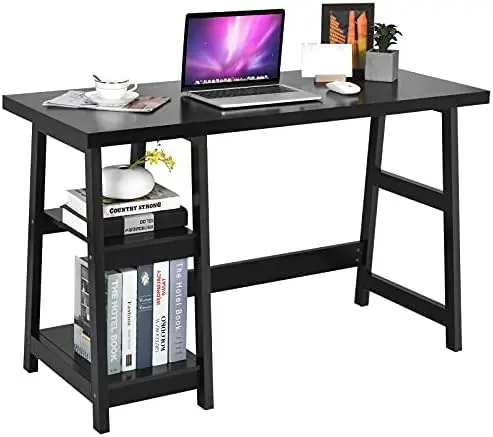 

Computer Desk with Shelves, Modern Trestle Desk Home Office Desk with , Space Saving Study Writing Desk, Desk for Bedroom