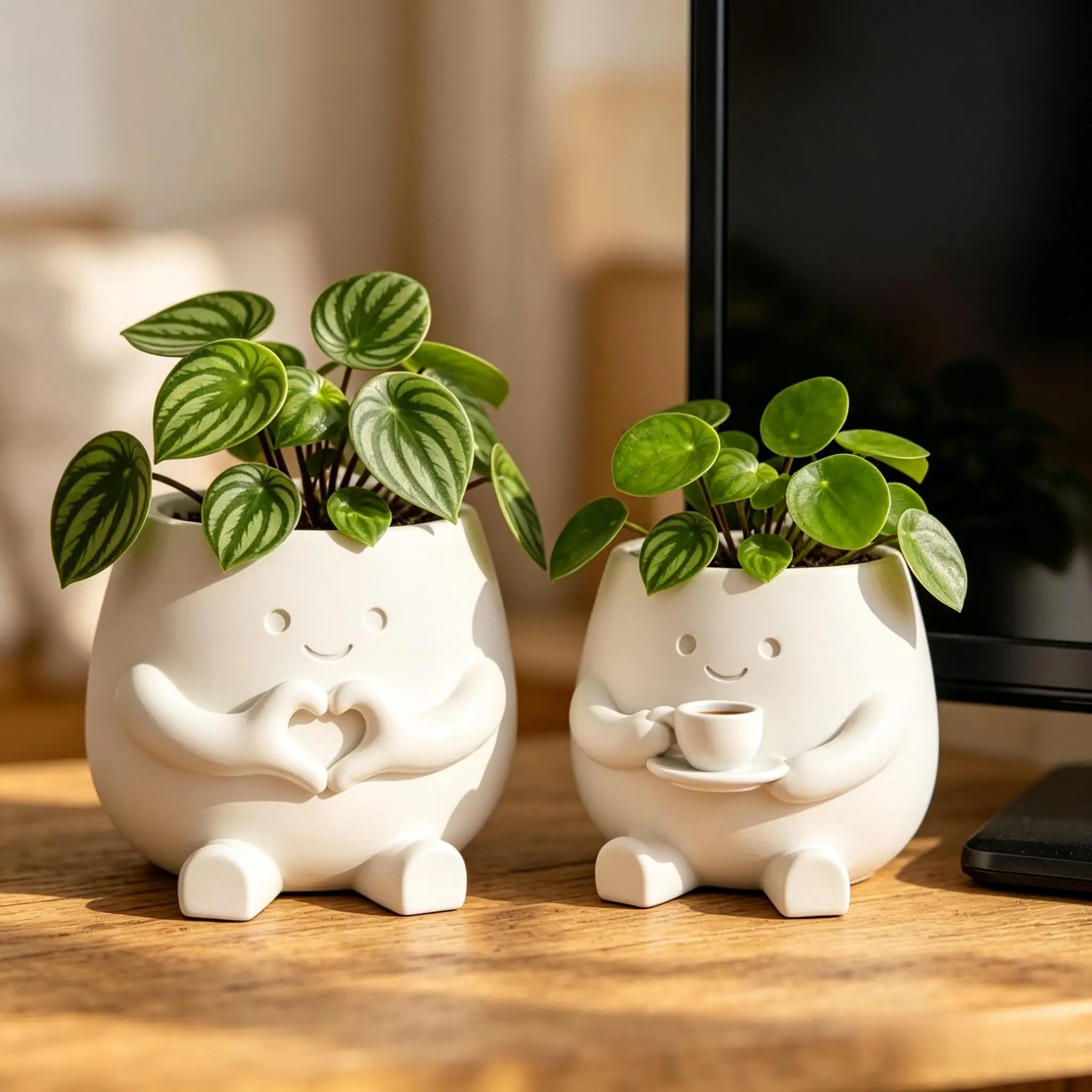 2Pcs Flower Pots, Suitable for Succulents and as Pen Holders, Lightweight Plastic/Outdoor Tabletop Planters, Irregularly Shaped, Decorative Gift, Ideal for Potted Plants, Housewarming, Birthdays (Fit for Offices, Desktops)