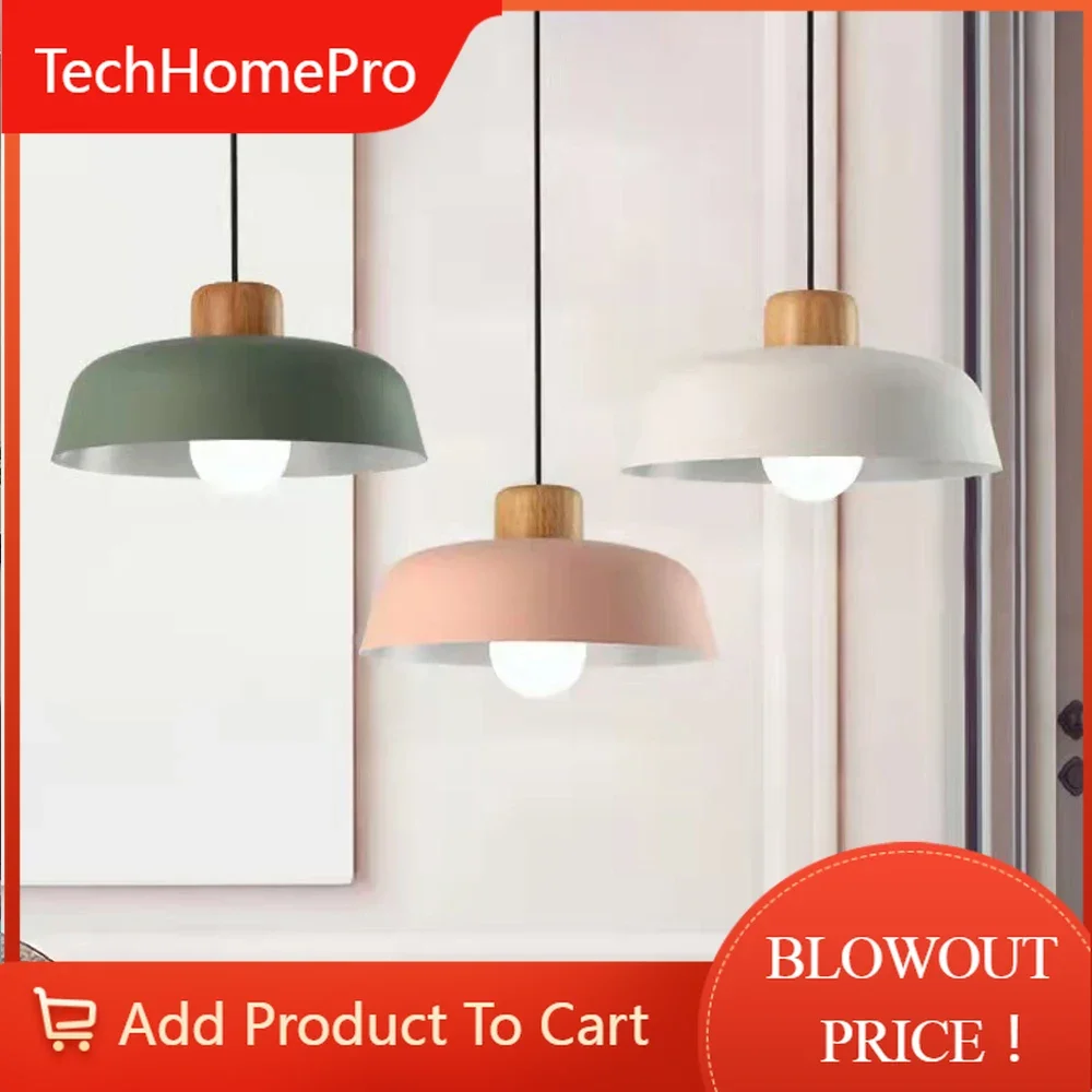 TechHPNordic Wood Aluminum Pendant Lights Modern Hanging Lamps Kitchen Living Room Chandelier