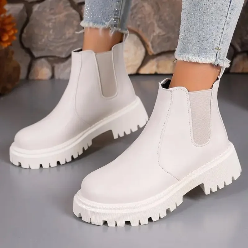 

Women's Chelsea Boots New Fashion Round Head Ankle Boots Luxury Designer Platform Boots for Woman Retro Casual Shoes Botas Mujer