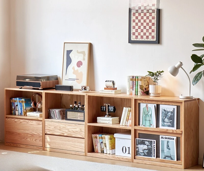 Furniture Solid wood floor-to-ceiling storage integrated living room display Log lattice cabinet against the wall