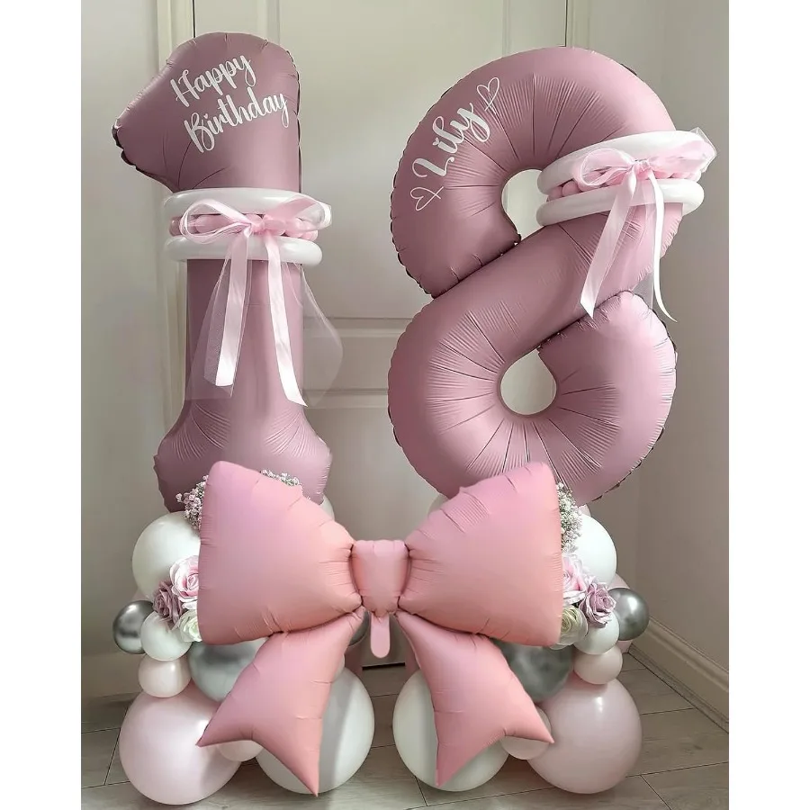 2PCS Pink Bow Balloons Coquette Birthday Decorations Party Decor for Women