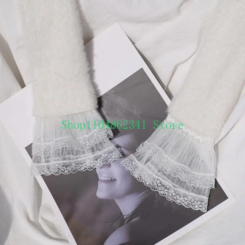 652F Detachable Pleated Flared Sleeve False Lace Cuffs White Pleated Wristband Decorative Women Wedding Dress Accessories
