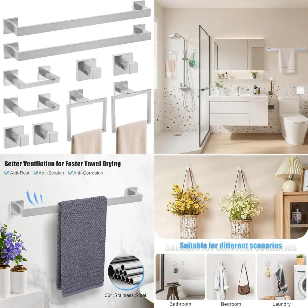 

Набор фурнитуры для ванной комнаты из матового никеля из нержавеющей стали, 10 предметов, вешалка для полотенец и вешалка для современного декора ванной