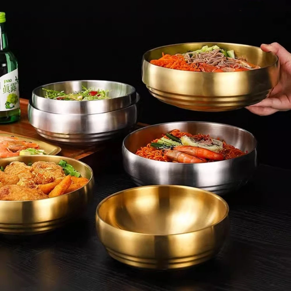 

1 шт. Корейская двойная миска из нержавеющей стали для холодной лапши, для лапши Чаджянмиан, для смешанного риса, для лапши Ламянь, коммерческая золотая суповая миска, Луоси