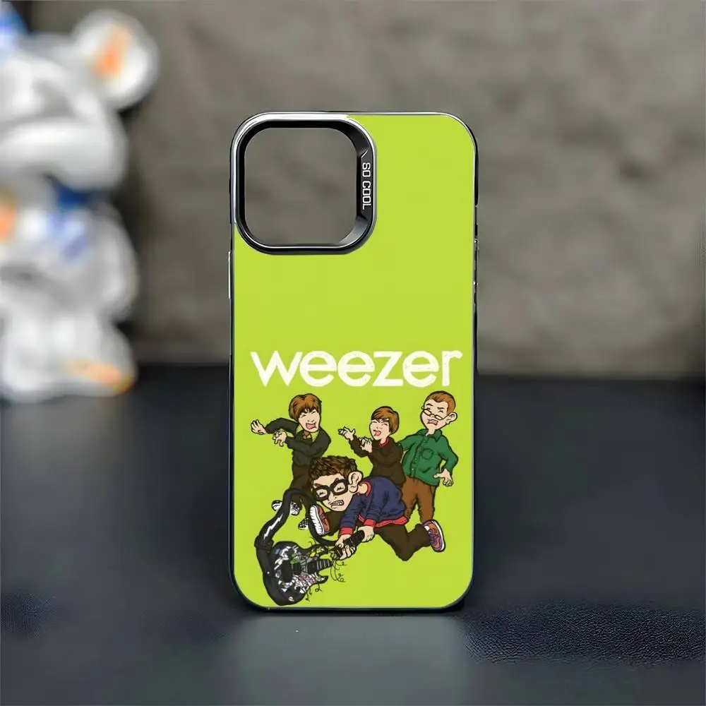 حافظة هاتف Band W-Weezer لهاتف iPhone17,16,15,14,13,12,11 Plus، Pro Max غطاء أسود غير لامع مقاوم للصدمات