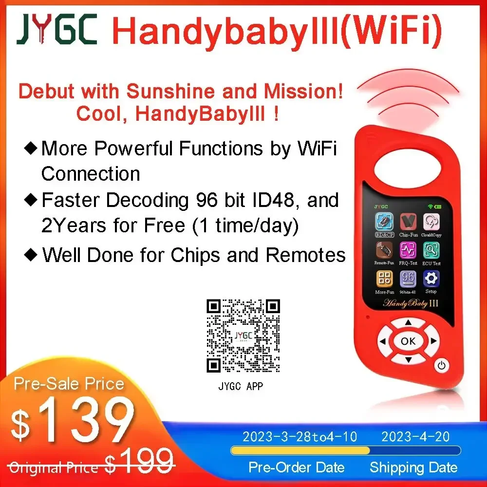 Newest JYGC Handy BabyIII Auto Key Programmer Handy Baby 3 Free 96bit 48 Funtion for VW Cars with 46/47/48/King/Super Red Chip