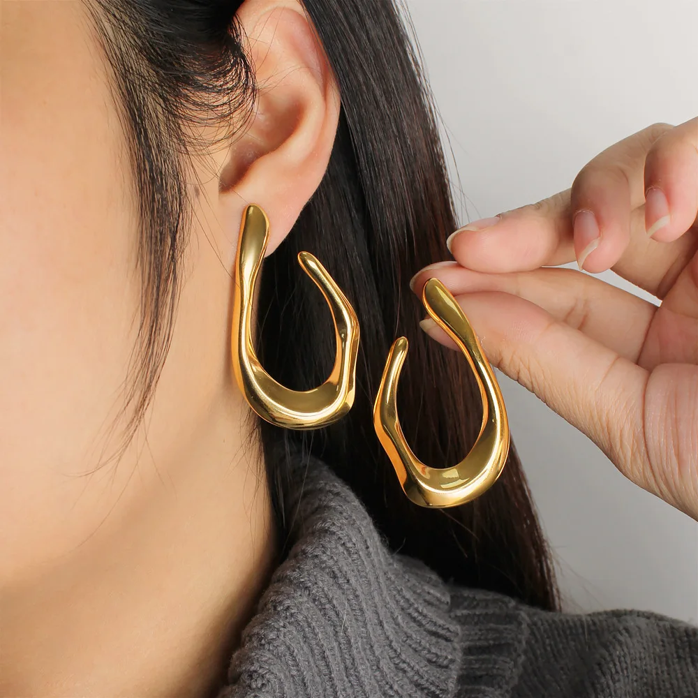 DIY accessories ins wind stainless steel irregular personalized earrings fashion European and American versatile curved U-shaped