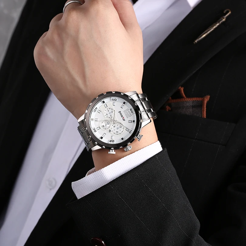 

Luxury Men Watch Male Quartz Wristwatch Classic Black Gold Stainless Steel Band Green Reloj Business Man Sports Calendar Clock