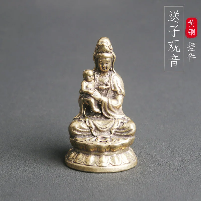 Brass Guanyin statue tabletop decoration, copper sculpture, bodhisattva statue, handicraft, and Buddha statue decoration