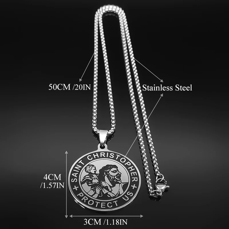 سانت كريستوفر حماية لنا ميدالية قلادة قلادة للنساء الرجال الفولاذ المقاوم للصدأ الأرثوذكسية الملاك الكاثوليكية سلسلة مجوهرات N2588-9