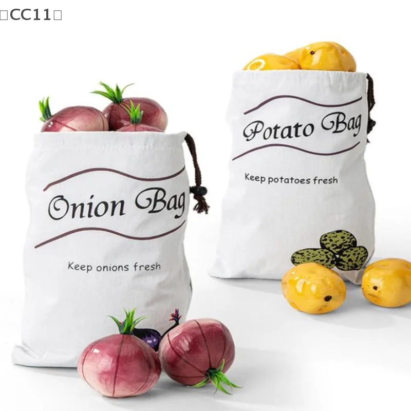 

〔CC11〕1 Pcs Potato Onion Storage Bag Keep Fresh Vegetable Fruit Organizer Drawstring Canvas Bags Reusable Sacks Holds Keeper