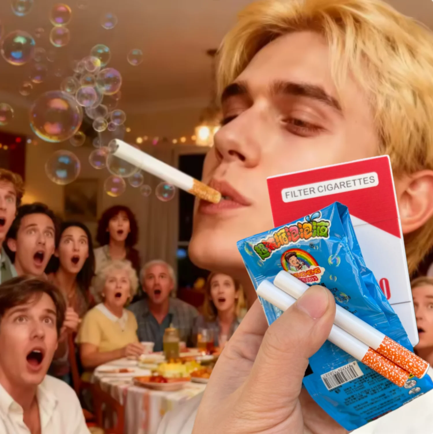 Dispositivo Gng de utilería para fotos, 1 estuche para fumar, 2 tubos, 5 burbujas de agua, divertido cigarrillo, máquina de burbujas, caja de juguete para exteriores