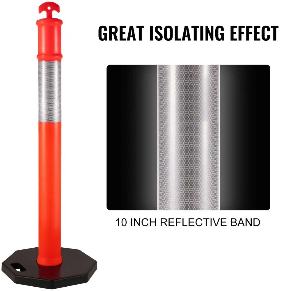6Pack 44Inch Traffic Delineator Posts with Reflective Band and Rubber Base for construction Sites and Facility Management