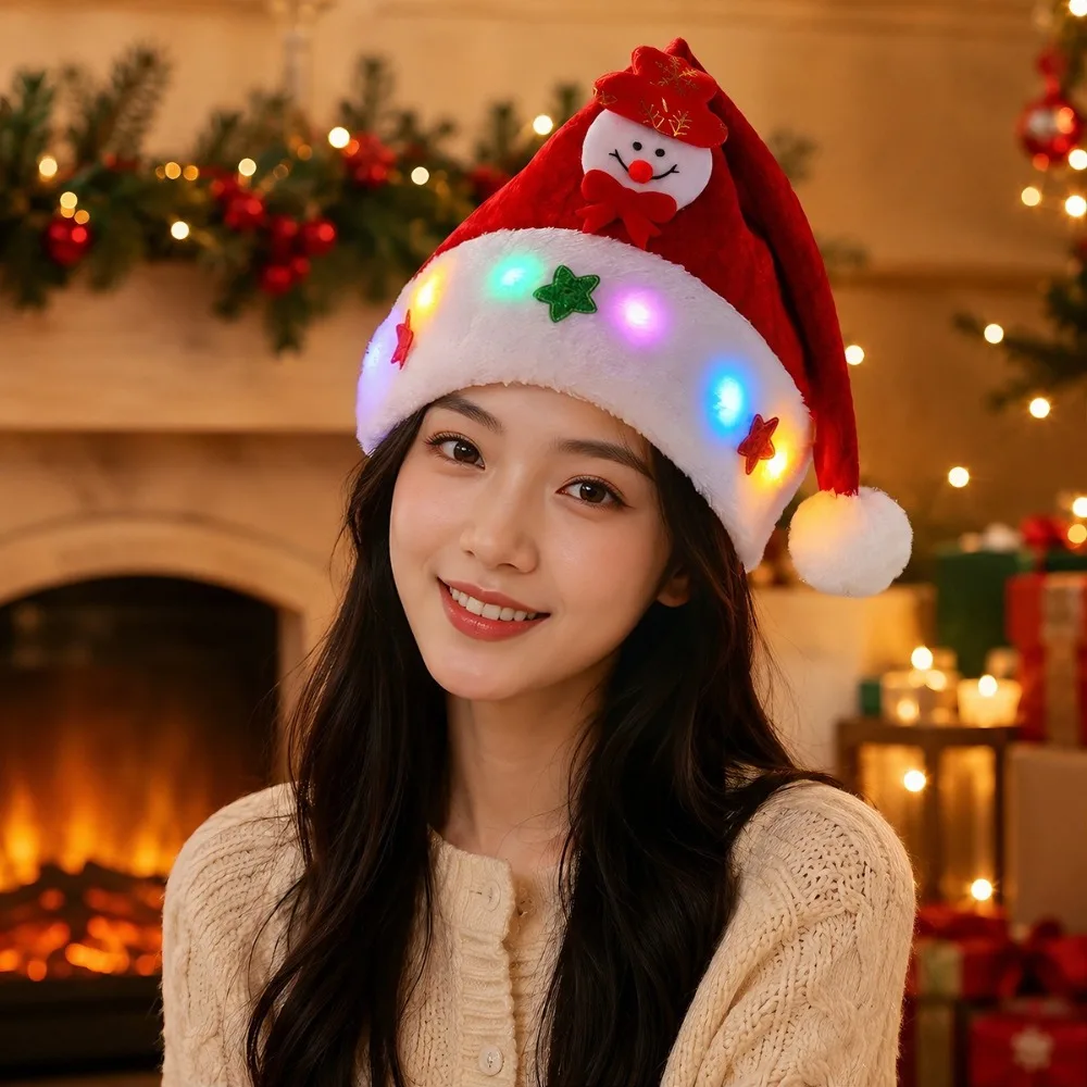 Flashing Ornament LED Light Christmas Hat Soft Fabric Adjustable Elk Hat Colored Lights LED Party Hat New Year Party